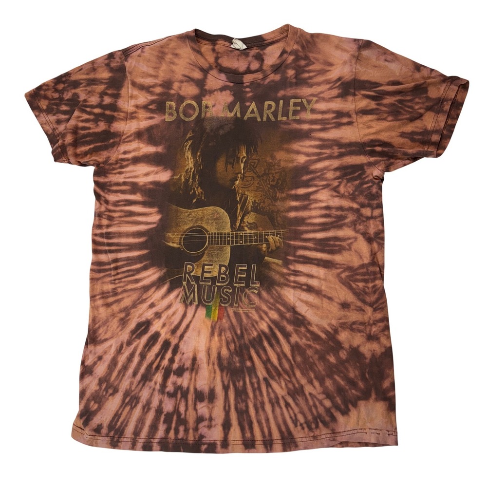 Vintage 2008 Bob Marley Rebel Music Shirt Lg Brown Tie Dye Zion Rootswear Reggae